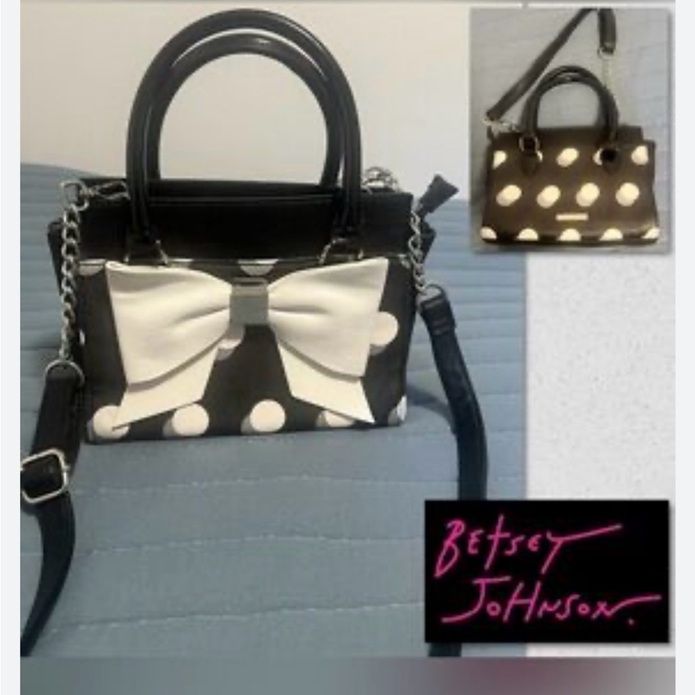 Betsy Johnson Polka Dot Bow Satchel - Black & White